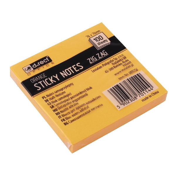 Picture of NOTE STICKERS D.RECT ZIG ZAG 76x76mm ORANGE