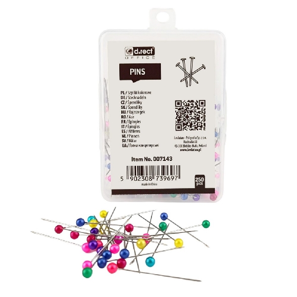Picture of PINS D.RECT MIX COLOR 250pcs PLASTIC BOX